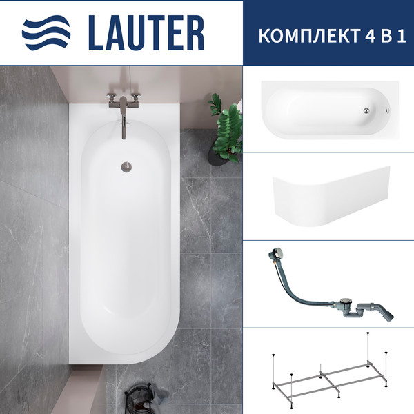 Изображение товара Ванна акриловая Lauter Monaco 170x72.5 / 2113170R (с каркасом, лицевым экраном и сифоном 21Y32000 хром)