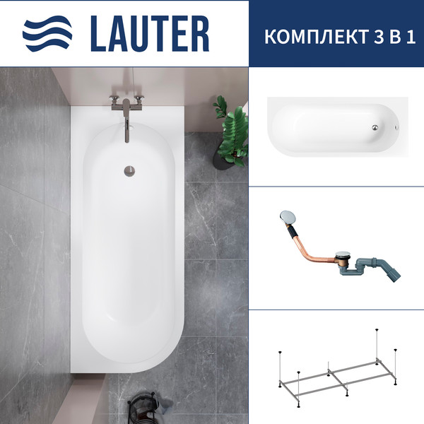 Изображение товара Ванна акриловая Lauter Monaco 170x72.5 / 2113170R (с каркасом и сифоном 21Y11030 хром)