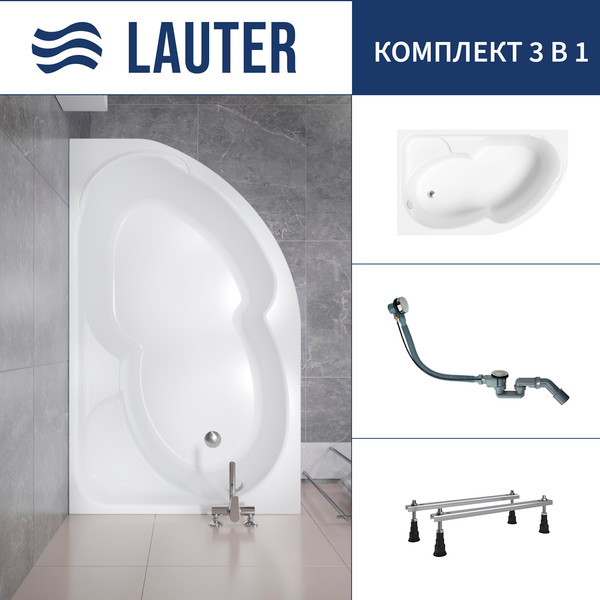 Изображение товара Ванна акриловая Lauter Geneva 170x105 / 2103170L (с ножками и сифоном 21Y32000 хром)