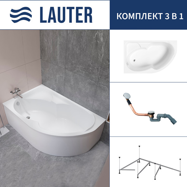 Изображение товара Ванна акриловая Lauter Geneva 170x105 / 2103170L (с каркасом и сифоном 21Y11030 хром)