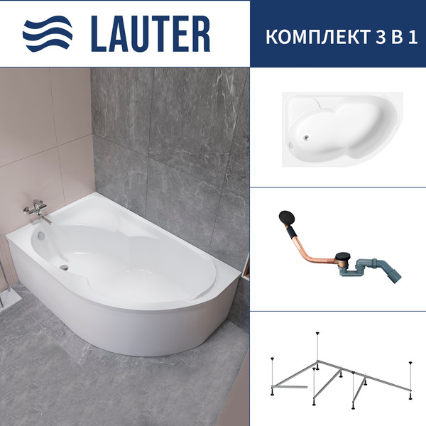 Изображение товара Ванна акриловая Lauter Geneva 170x105 / 2103170L (с каркасом и сифоном 21Y11021 матовый черный)