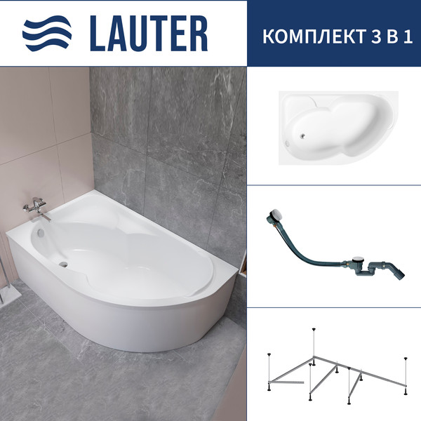 Изображение товара Ванна акриловая Lauter Geneva 170x105 / 2103170L (с каркасом и сифоном 21Y32002 белый)