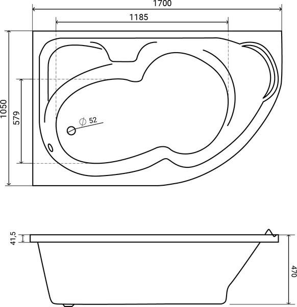 Изображение товара Ванна акриловая Lauter Geneva 170x105 / 2103170L (с каркасом и сифоном 21Y32002 белый)