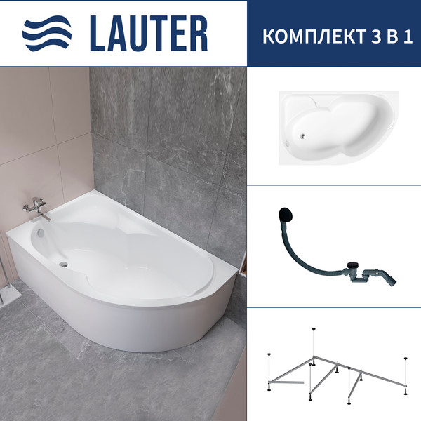 Изображение товара Ванна акриловая Lauter Geneva 170x105 / 2103170L (с каркасом и сифоном 21Y31001 матовый черный)
