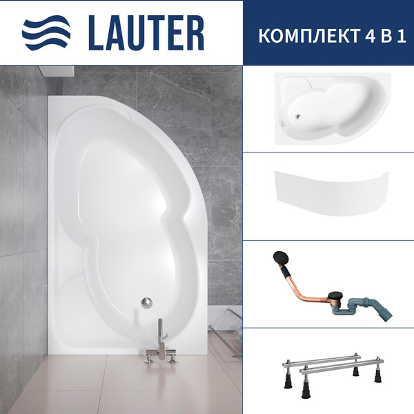 Изображение товара Ванна акриловая Lauter Geneva 170x105 / 2103170L (с ножками, лицевым экраном и сифоном 21Y11021 матовый черный)