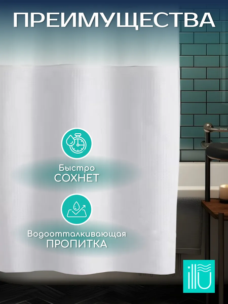 Изображение товара Шторка-занавеска для ванны ILLU 180x180 / LH2431926 (белая вафля)