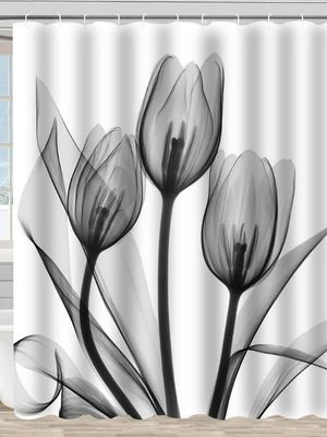 Изображение товара Шторка-занавеска для ванны ILLU 180x180 / LH2431969 (серые тюльпаны)