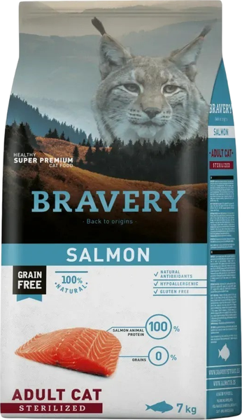 Изображение товара Сухой корм для кошек BRAVERY Монопротеиновый беззерновой для стерилизованных с лососем (7кг)