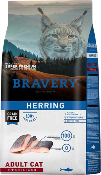 Изображение товара Сухой корм для кошек BRAVERY Монопротеиновый беззерновой для стерилизованных с сельдью (7кг)