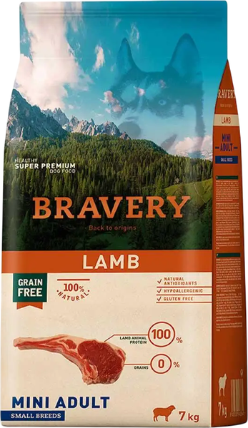 Изображение товара Сухой корм для собак BRAVERY Монопротеиновый беззерновой с ягненком (7кг)