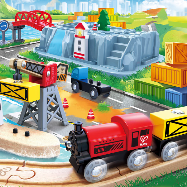 Изображение товара Железная дорога игрушечная Hape Железная дорога Портовая станция / E8769_HP