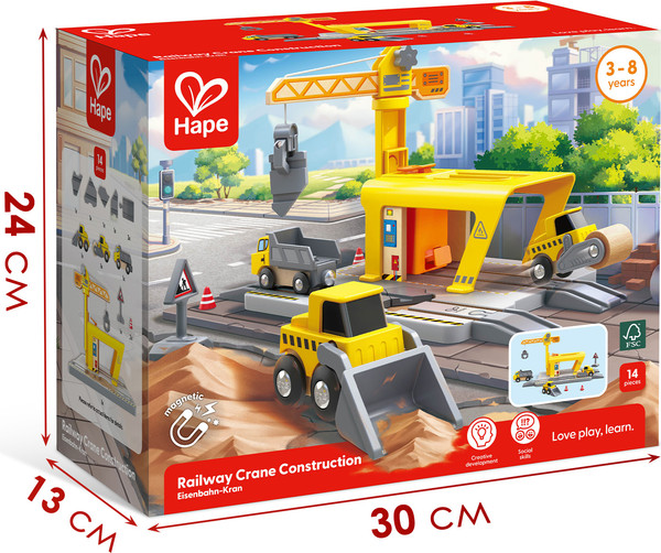 Изображение товара Железная дорога игрушечная Hape Железная дорога Строительный кран / E3878_HP