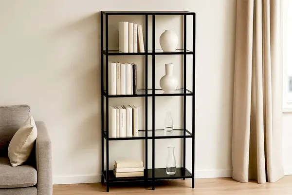 Изображение товара Стеллаж Мебельград Нора 900 90x175.4x36 (металл/стекло)