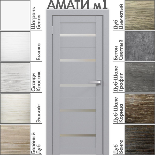 Изображение товара Дверь межкомнатная Юни Амати 01М 70x200 (грей/стекло белое)