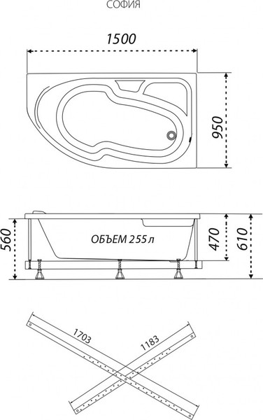 Изображение товара Ванна акриловая Triton София 150x95 R