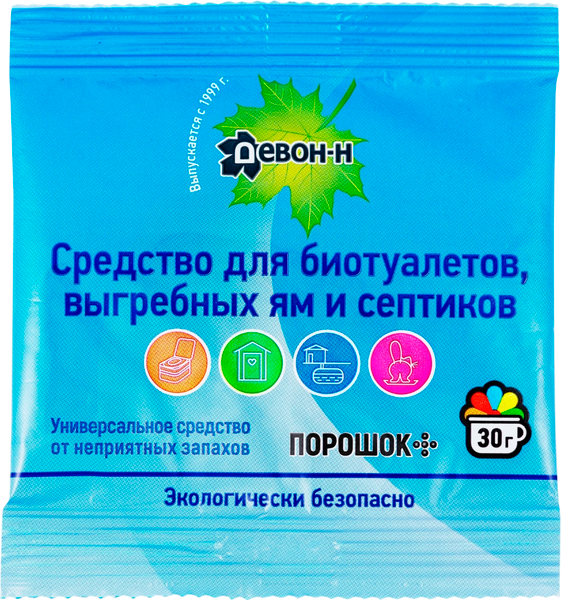 Изображение товара Биоактиватор Девон Порошок для биотуалетов, выгребных ям и септиков Н (30г)