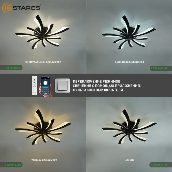 Изображение товара Люстра Estares Alessia 100W 5F-APP-750х76-BLACK/WHITE-220-IP20