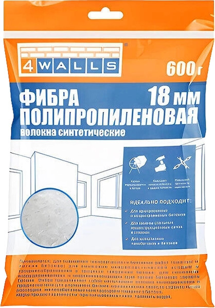 Изображение товара Фибра для бетона 4Walls Полипропилен 18мм / FBV003V (600г)