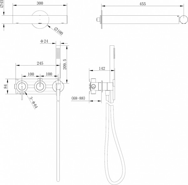 Изображение товара Душевая система со смесителем Abber Perfekte 316 / AF8A18BST (сталь брашированная)