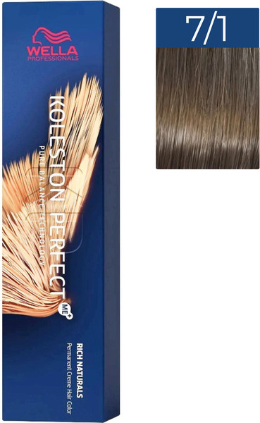 Изображение товара Крем-краска для волос Wella Professionals Koleston Perfect New + 7/1 (пепельный блонд)
