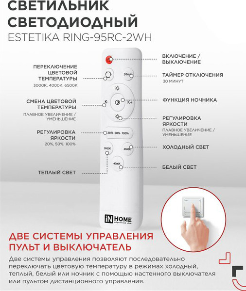 Изображение товара Потолочный светильник INhome Estetika Ring-95RC-2WH / 4690612062495