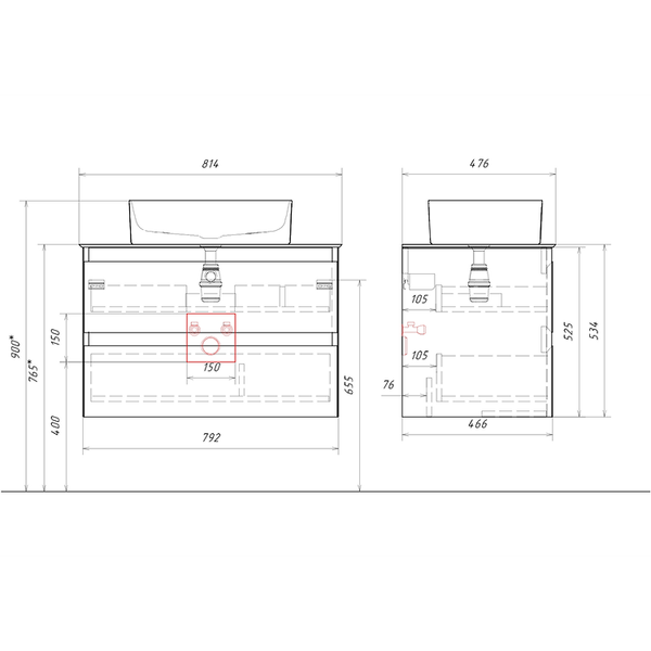 Изображение товара Тумба под умывальник Aqwella Geometria GE01082ST+STG814X476MW