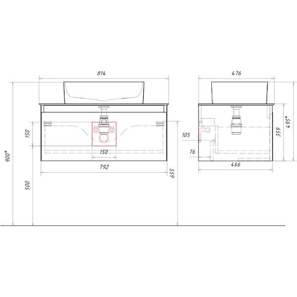 Изображение товара Тумба под умывальник Aqwella Geometria GE01081WM+STG814X476MW