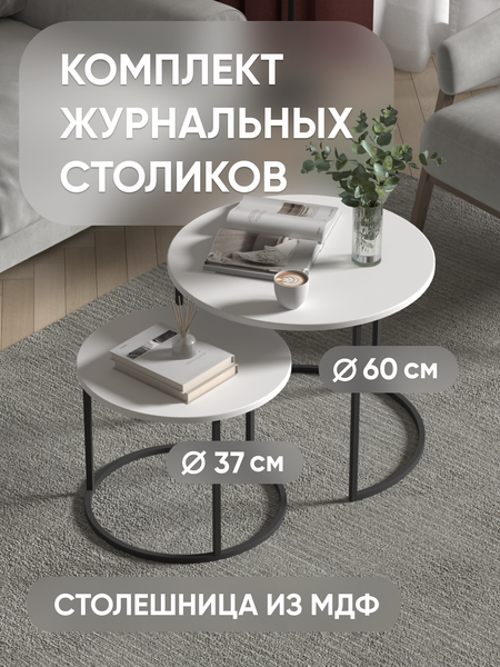 Изображение товара Комплект журнальных столиков Кортекс-мебель Кайзер-01 (белый софт/черный)