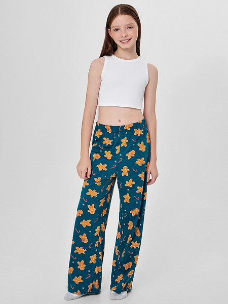 Изображение товара Штаны пижамные детские Mark Formelle 587001 (р.158-80, праздничные печеньки на зеленом)