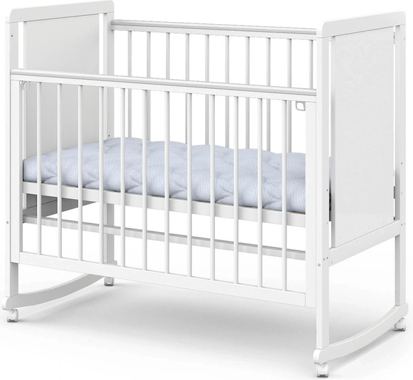 Изображение товара Детская кроватка INDIGO Classic колесо-качалка (массив березы, ЛДСП, ПВХ накладка, белая аляска)