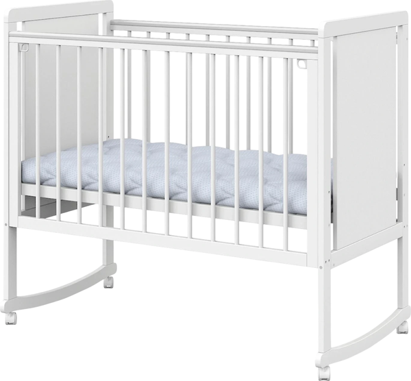 Изображение товара Детская кроватка INDIGO Classic колесо-качалка (массив березы, ЛДСП, ПВХ накладка, белая аляска)