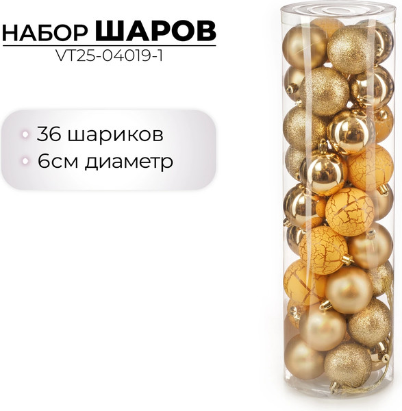 Изображение товара Набор шаров новогодних Ausini VT25-04019-1 (золото, 36шт)