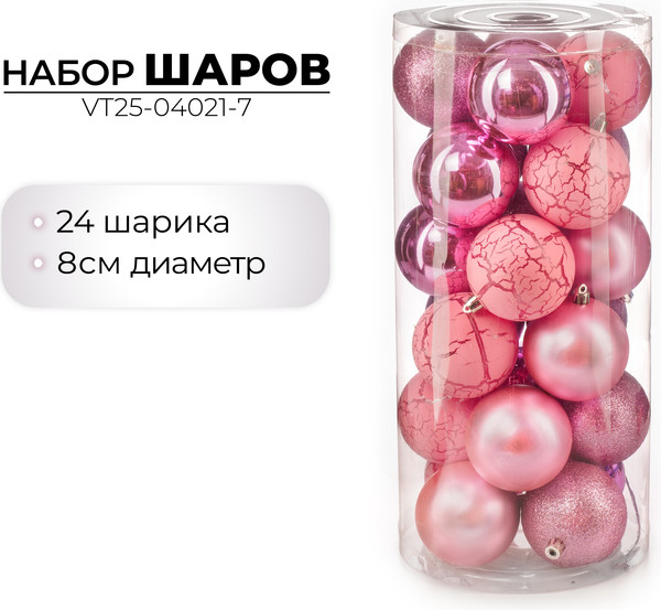 Изображение товара Набор шаров новогодних Ausini VT25-04021-7 (розовый, 24шт)