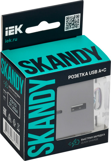 Изображение товара Розетка IEK Skandy SK-U22-018-K03 (серый)