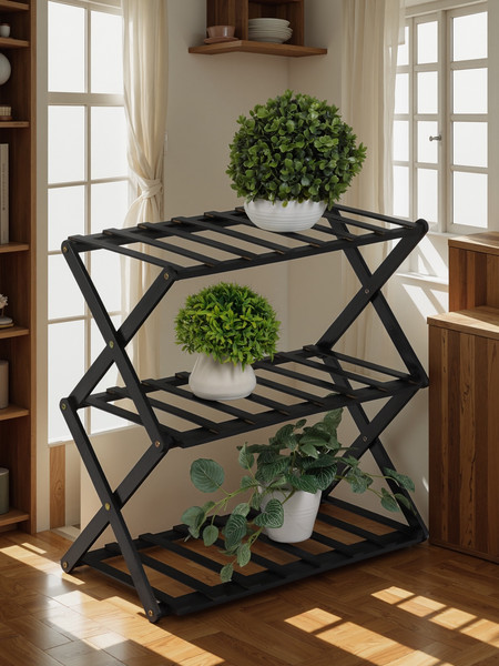 Изображение товара Стойка для цветов GREENGO 3 полки 50x25x46см напольный открытый (черный)