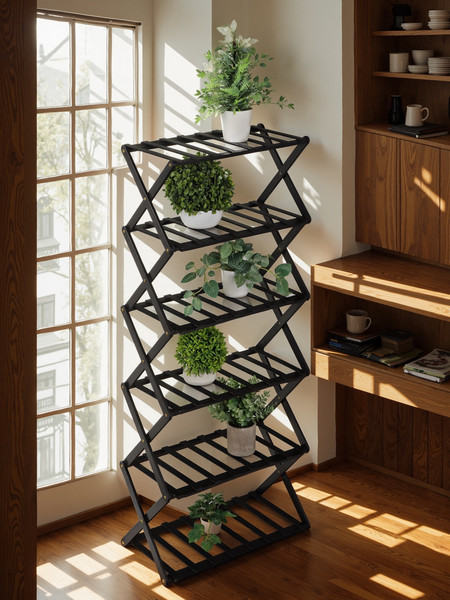 Изображение товара Стойка для цветов GREENGO 6 полок 50x25x110см напольный открытый (черный)