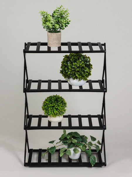 Изображение товара Стойка для цветов GREENGO 4 полки 50x25x68см напольный открытый (черный)