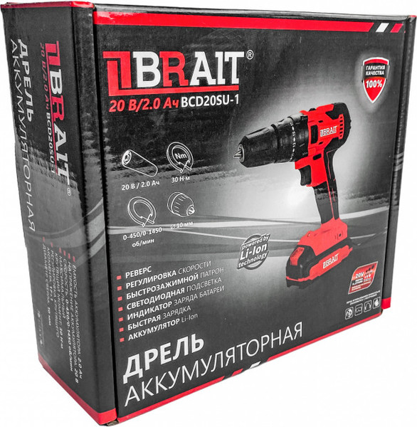 Изображение товара Аккумуляторная дрель-шуруповерт Brait BCD20SU-1 (АКБ 2шт)
