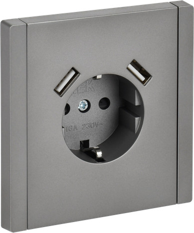 Изображение товара Розетка IEK Forte&Piano FP-R14-16-U21-D31-K46 (стальной)