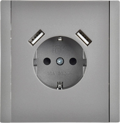 Изображение товара Розетка IEK Forte&Piano FP-R14-16-U21-D31-K46 (стальной)