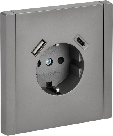 Изображение товара Розетка IEK Forte&Piano FP-R14-16-U22-018-K46 (стальной)