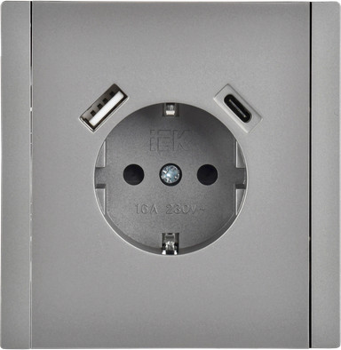 Изображение товара Розетка IEK Forte&Piano FP-R14-16-U22-018-K46 (стальной)