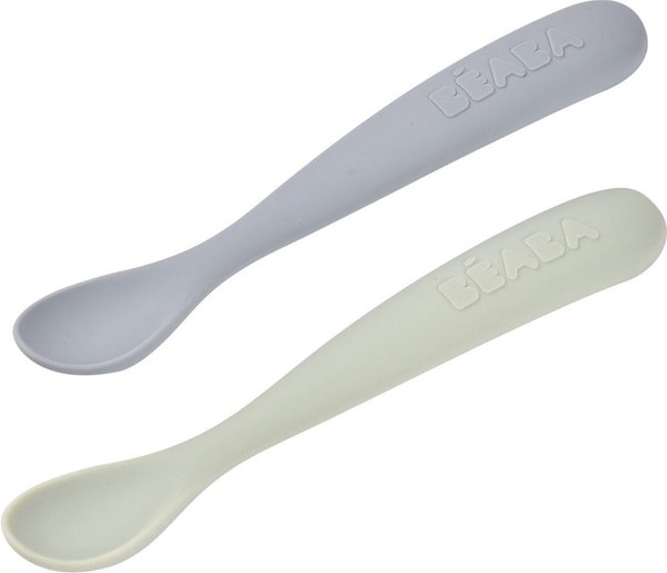 Изображение товара Набор столовых ложек для кормления Beaba Set Of 2 1st Age Silic Spoons + Box 913600 (синий/зеленый )