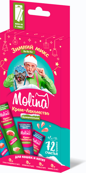 Изображение товара Лакомство для кошек Molina Крем Зимний Микс (6x12г)