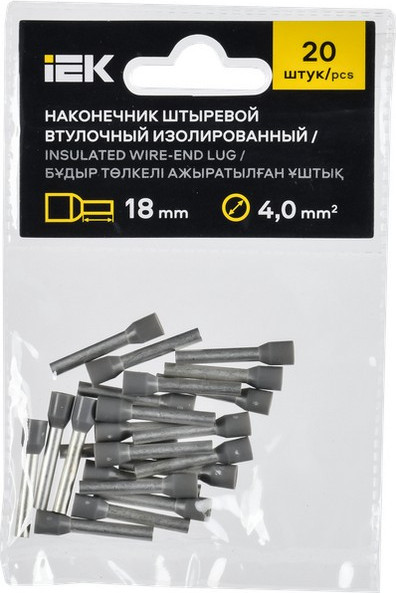 Изображение товара Набор наконечников-гильз для кабеля IEK UGN11-004-018-020 (20шт, серый)