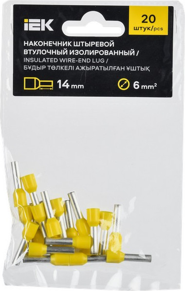 Изображение товара Набор наконечников-гильз для кабеля IEK UGN11-006-014-020 (20шт, желтый)