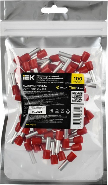 Изображение товара Набор наконечников-гильз для кабеля IEK UGN11-010-014-100 (100шт, темно-красный)