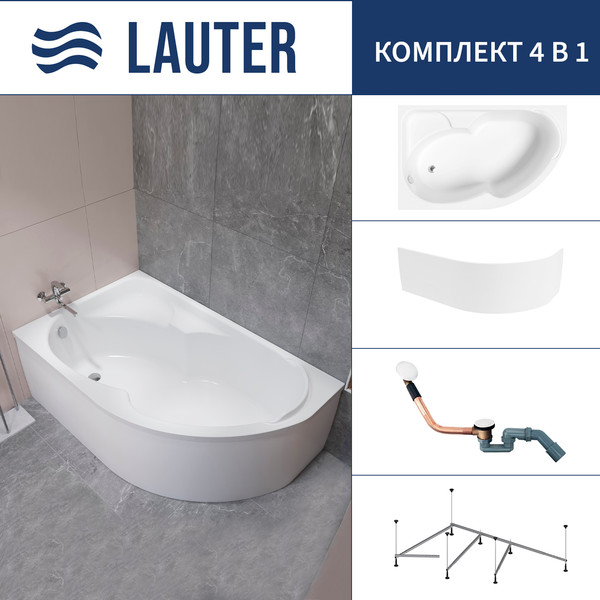 Изображение товара Ванна акриловая Lauter Geneva 170x105 / 2103170L (с каркасом, лицевым экраном и сифоном 21Y11022 белый)