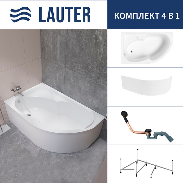 Изображение товара Ванна акриловая Lauter Geneva 170x105 / 2103170L (с каркасом, лицевым экраном и сифоном 21Y11021 матовый черный)