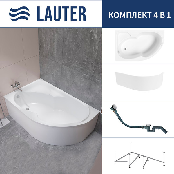 Изображение товара Ванна акриловая Lauter Geneva 170x105 / 2103170L (с каркасом, лицевым экраном и сифоном 21Y32002 белый)